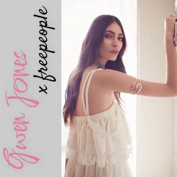 GWEN JONES x FREE PEOPLE Kari Cami Ivory Lace Crop Top Bride Romantic Size Small - Picture 3 of 11